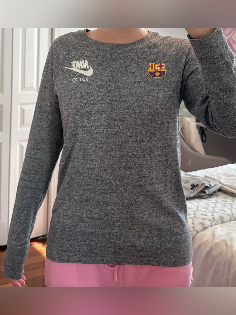 Nike Grey Crew Sweatshirt with FC Barcelona Crest